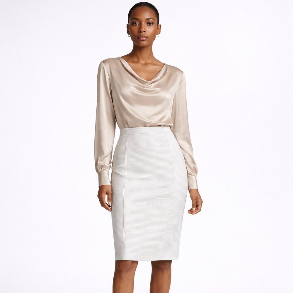 Giorgio Armani white draped midi pencil skirt size 46